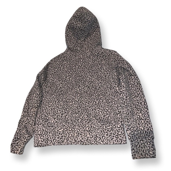 Old Navy Grey Gray Black and White Leopard Print Hoodie Sweater with soft plush - Picture 8 of 8